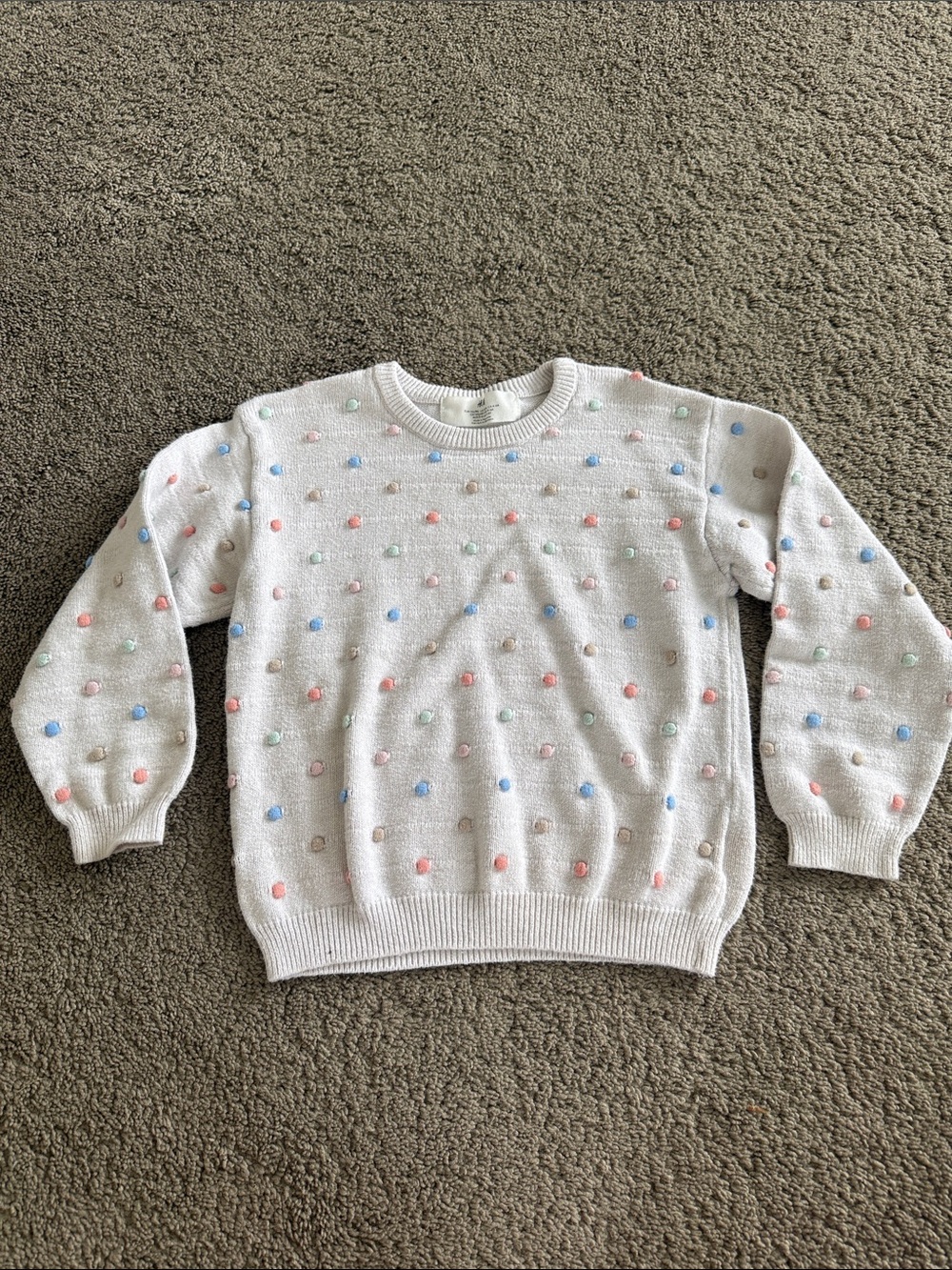 Cream Pom-Pom Knit Sweater with Pastel Dots - Kids
